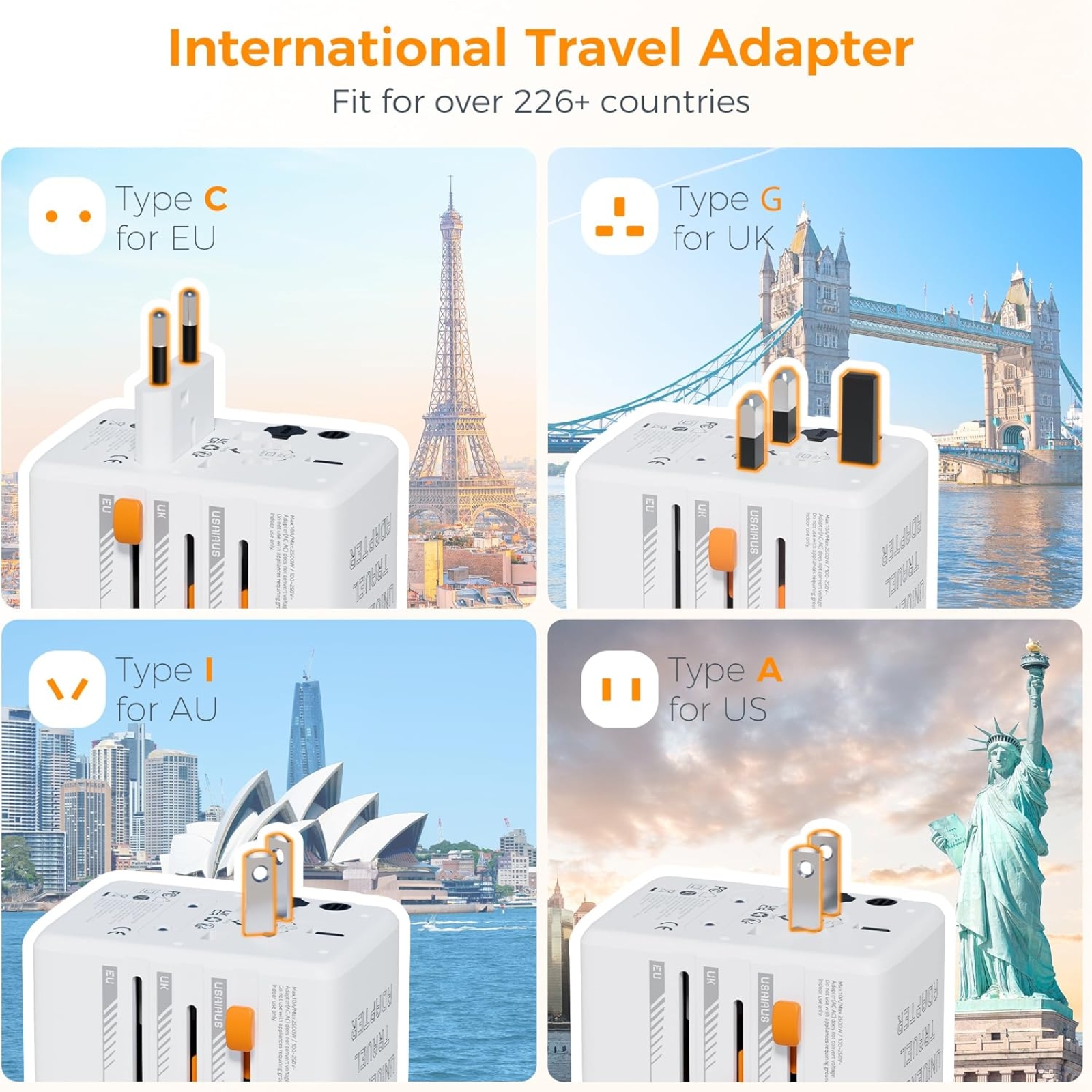 TESSAN 35W Universal Travel Adapter, International Plug Adaptor with 3 USB C and 2 USB A Charging Ports, Worldwide Power Outlet for US to European EU UK AUS Ireland(Type C/G/A/I)