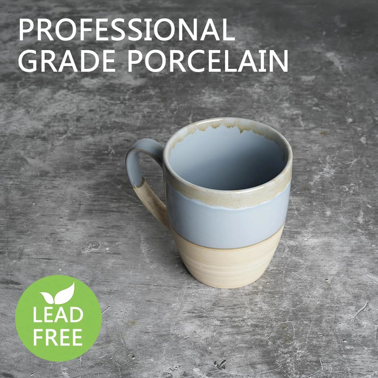 Bosmarlin Ceramic Coffee Mug Set Of 4, 16 Oz, Tea Cups, Dishwasher And Microwave Safe, Reactive Glaze (Light Blue)
