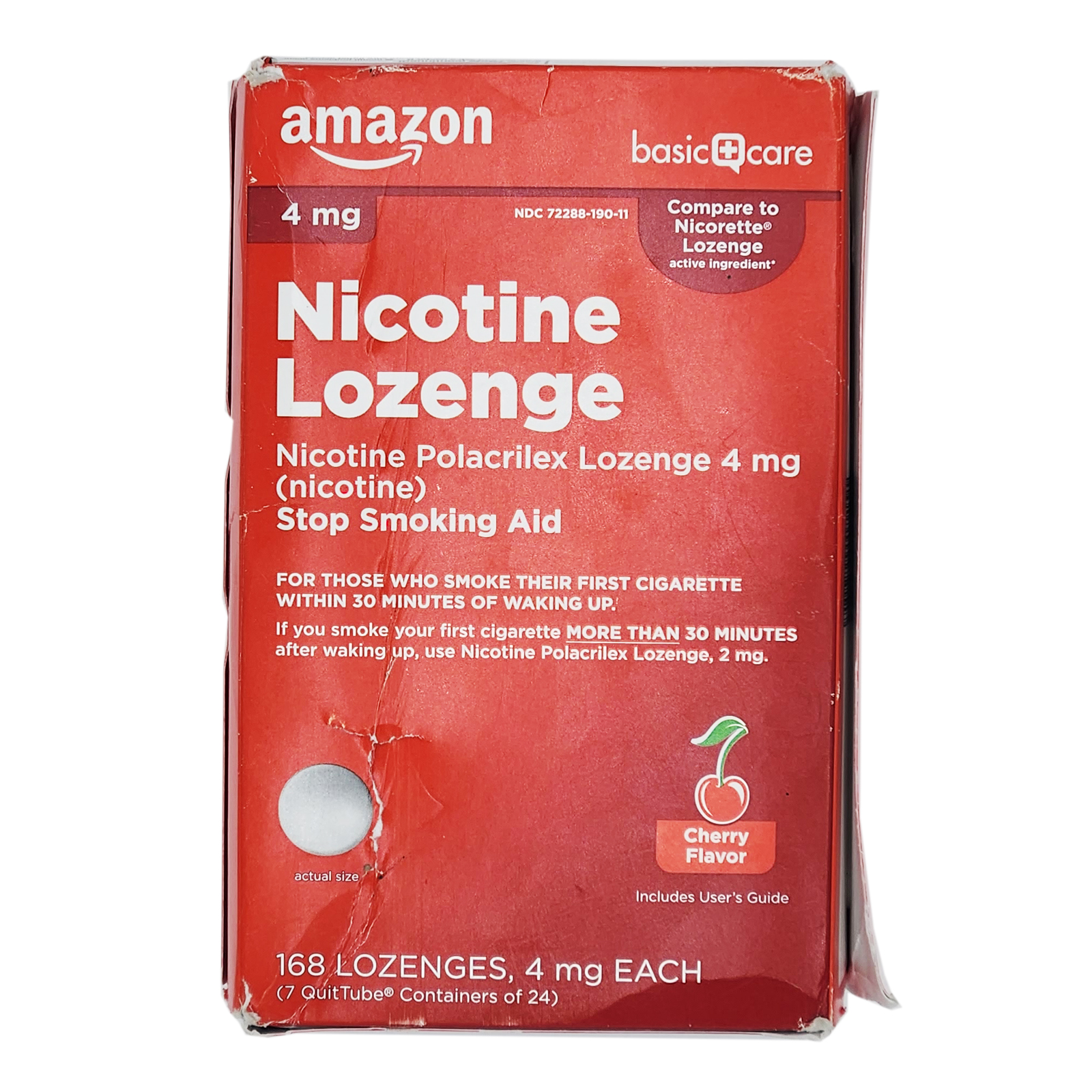 Amazon Basic Care 4mg Nicotine Lozenge, Cherry Flavor, 168 lozenges Exp 06/2025