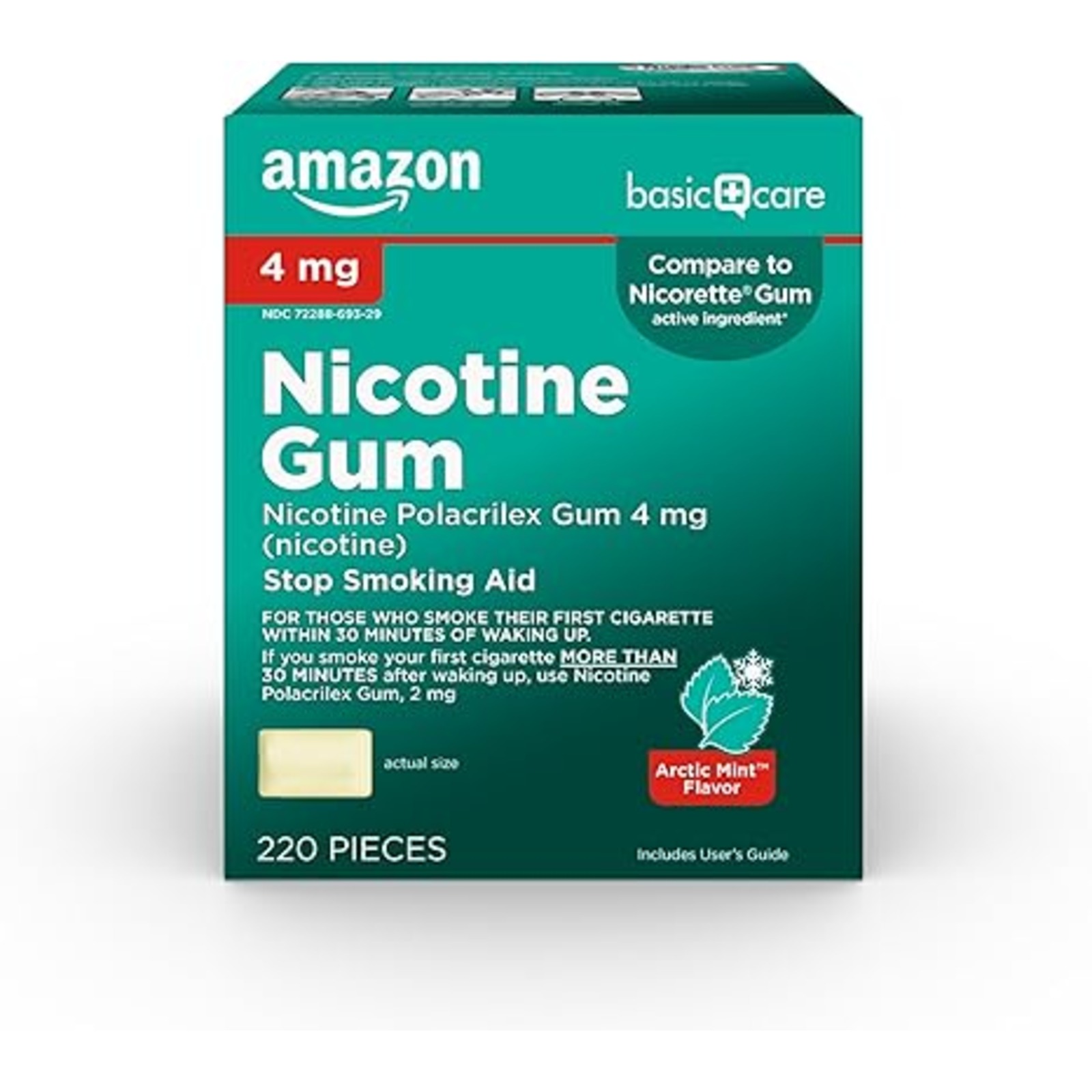 Amazon Basic Care Uncoated Nicotine Polacrilex Gum 4 mg, Mint Flavor, Stop Smoking Aid, 220 Count
