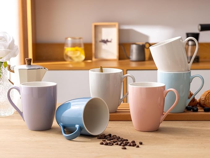 GBHOME 16 oz Large Porcelain Coffee Mugs Set of 6, Light Weight Ceramic Coffee Cups Set Dishwasher & Microwave Safe, Multi-Color