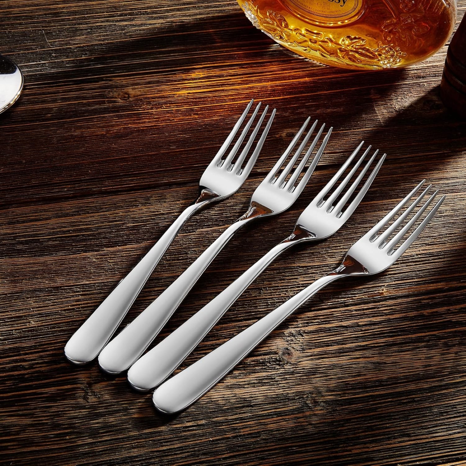 KEAWELL Premium Louise Forks, Set of 4, 18/10 Stainless Steel, Forks Silverware with Round Edge, Exceptional Mirror Finish, Dishwasher Safe (8" Dinner Fork)
