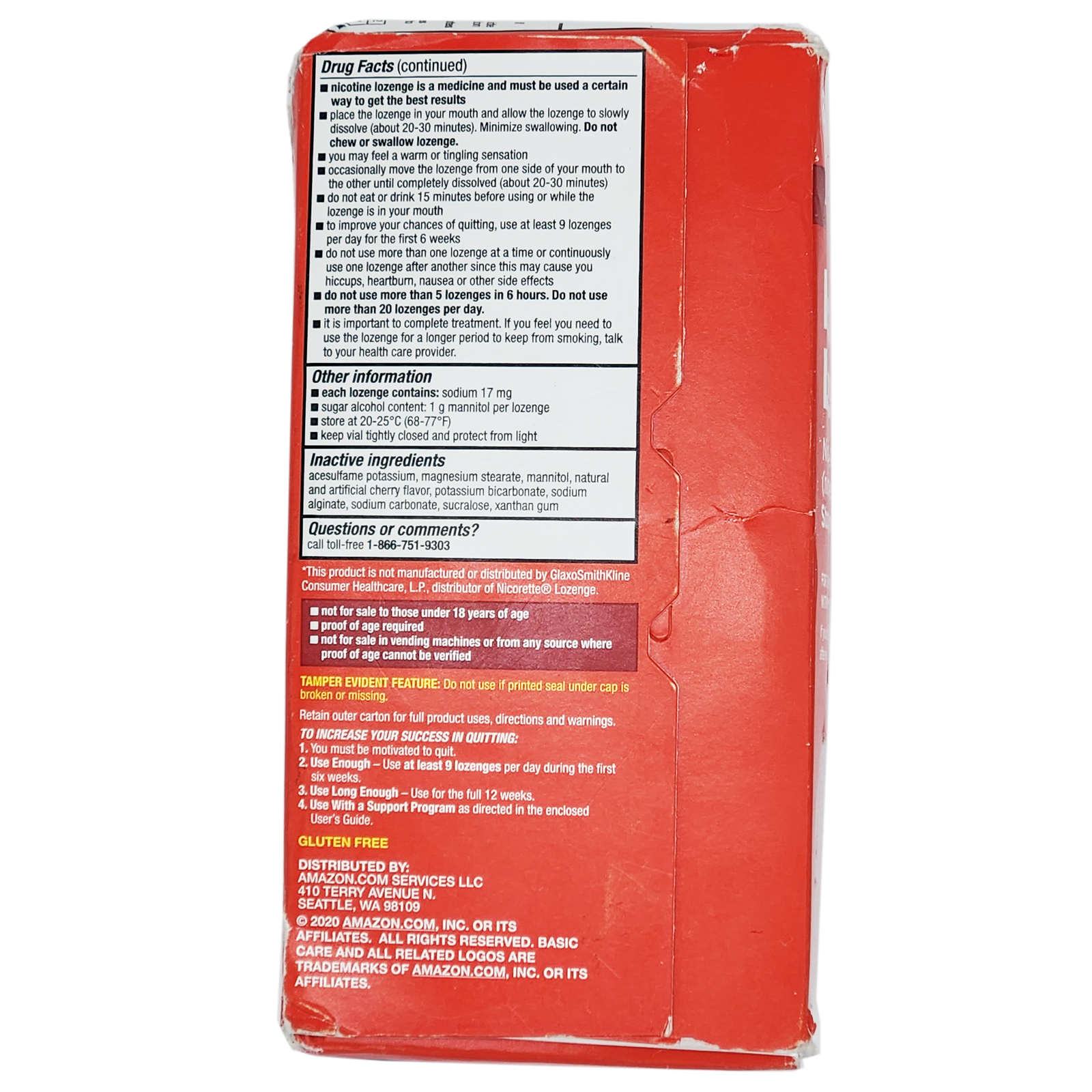 Amazon Basic Care 4mg Nicotine Lozenge, Cherry Flavor, 168 lozenges Exp 06/2025