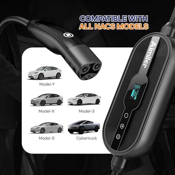 AIMILER Level 2 EV Charger 16A for Nacs Connector/Tesla Cars, ETL Certified + 1 Extra Fix Cover/Protector Cover(Black)
