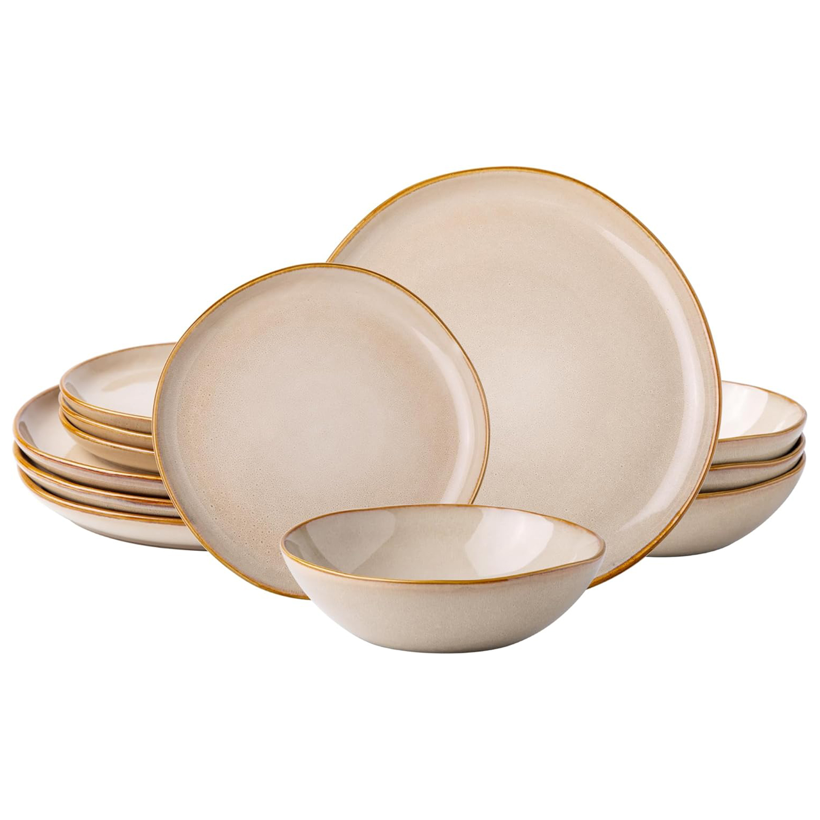 AmorArc Ceramic Dinnerware Sets,Handmade Reactive Glaze Plates and Bowls Set,Highly Chip and Crack Resistant | Dishwasher & Microwave Safe Dishes Set,Service for 4 (12pc)