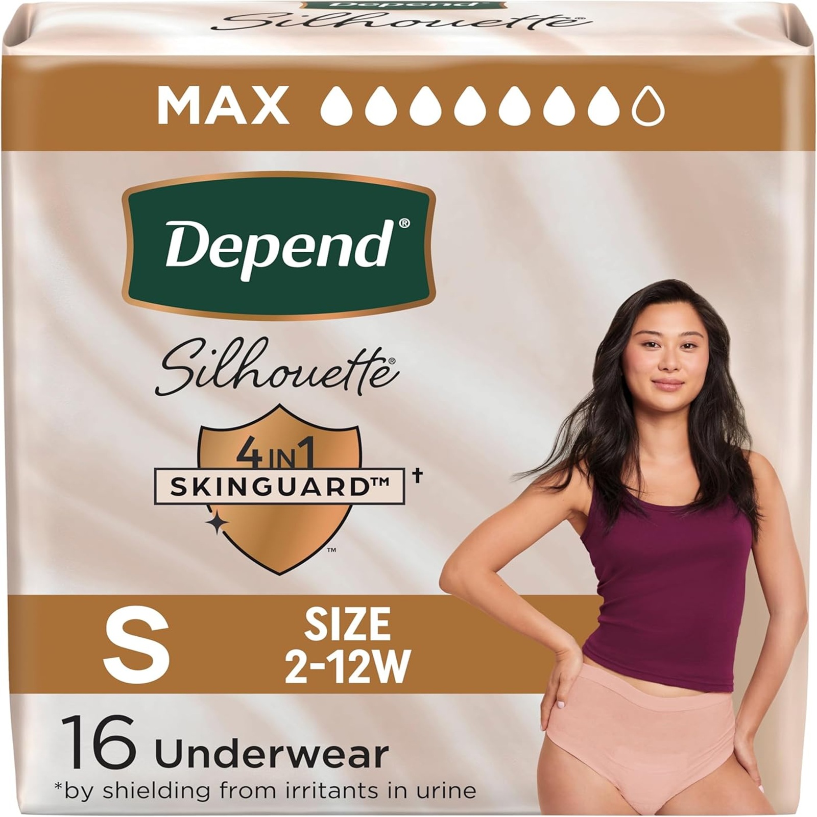 Depend Silhouette Adult Incontinence & Postpartum Bladder Leak Underwear for Women, Maximum Absorbency, Small, Pink, 16 Count, Packaging May Vary