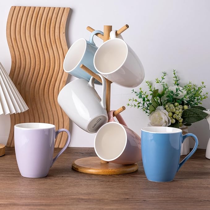 GBHOME 16 oz Large Porcelain Coffee Mugs Set of 6, Light Weight Ceramic Coffee Cups Set Dishwasher & Microwave Safe, Multi-Color