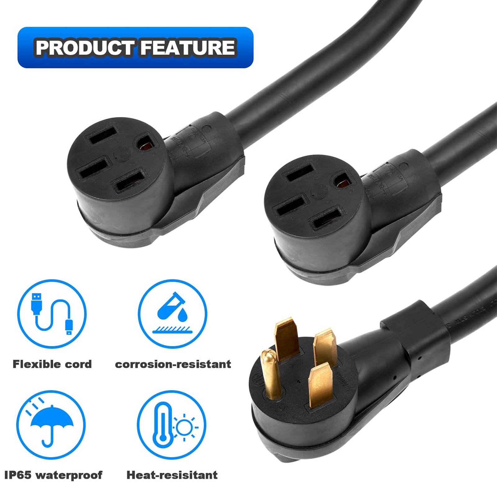 14-50 Y Splitter Adapter Power Cord 240V for RV and EV, NEMA 14-50P Male Plug to 14-50R, 6/3+8/1 STW AWG Gauge Plug Extension Cord Adapter 3 feet (4 Prong), RV EV Auto Tesla Model 3/S/X/Y