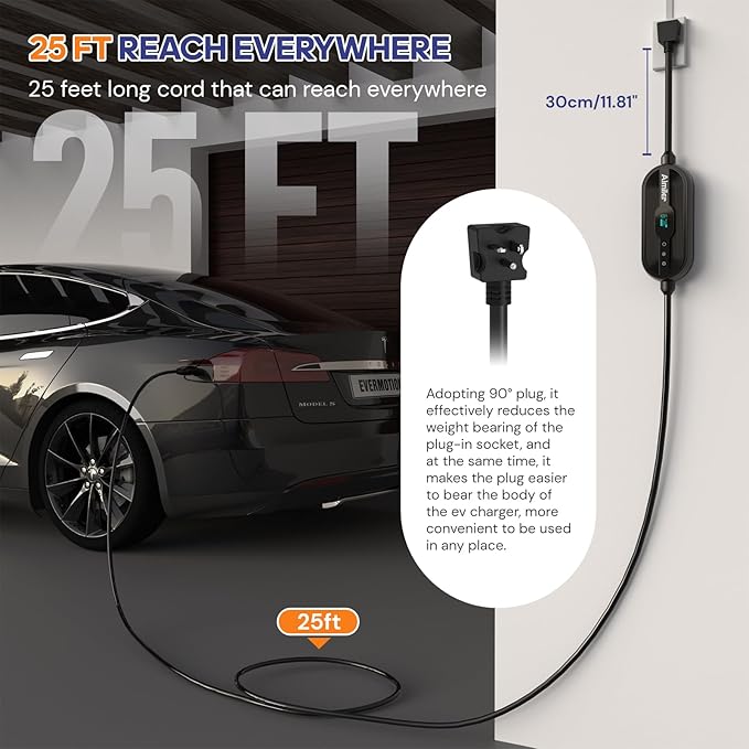 AIMILER Level 2 EV Charger 16A for Nacs Connector/Tesla Cars, ETL Certified + 1 Extra Fix Cover/Protector Cover(Black)
