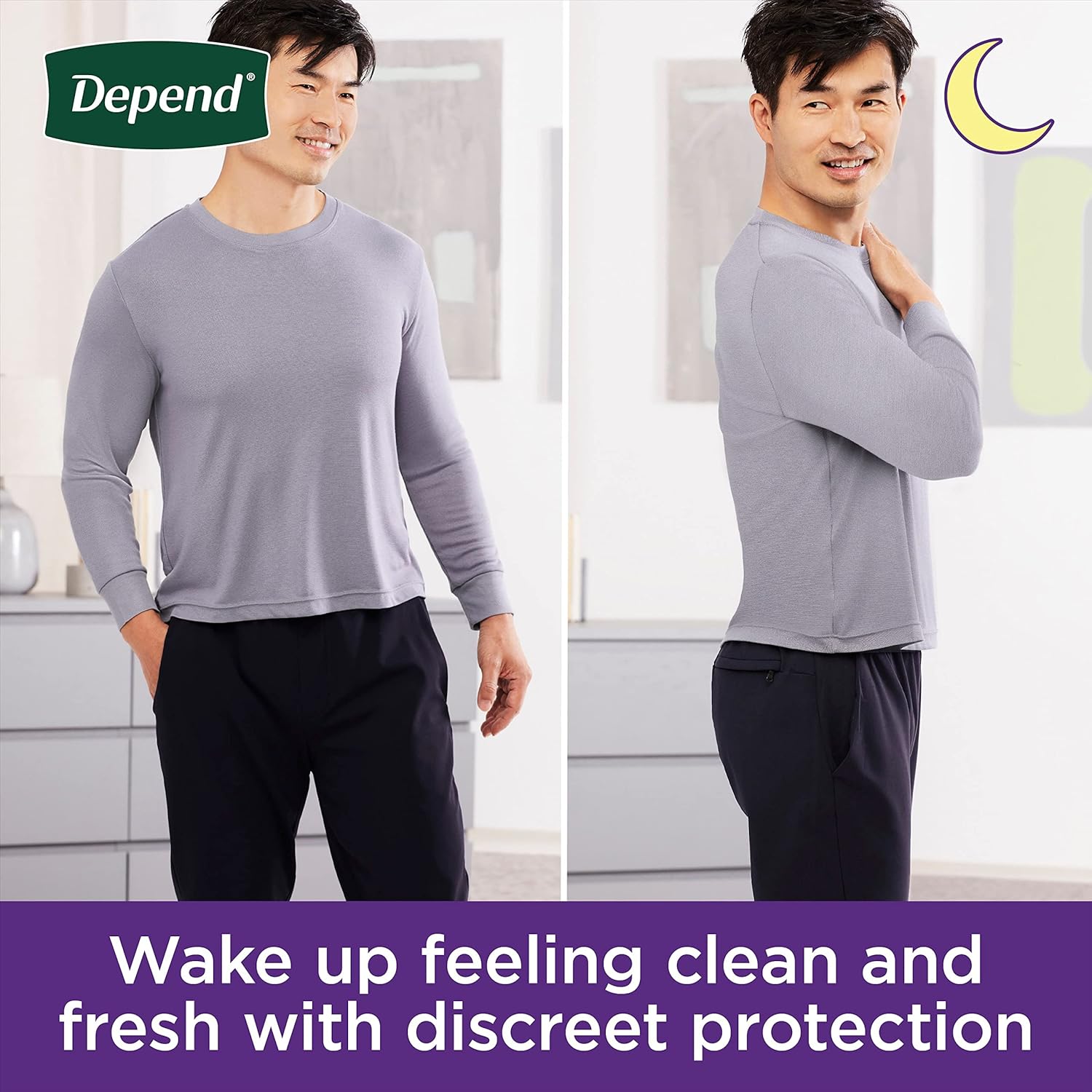 Depend Night Defense Adult Incontinence Underwear for Men, Disposable, Overnight, Small/Medium, Grey, 16 Count, Packaging May Vary