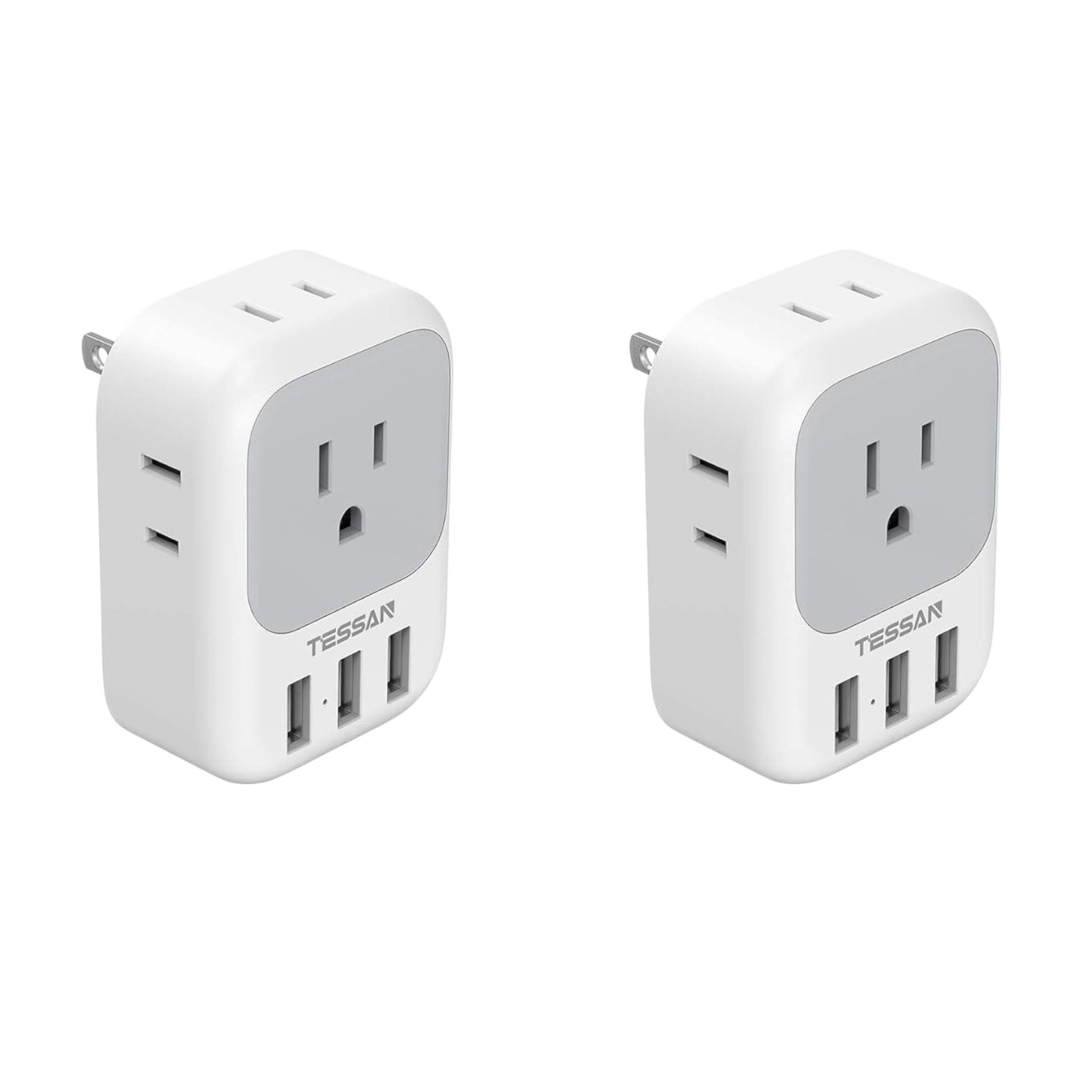 TESSAN US to Japan Plug Adapter 2 Pack, 2 Prong to 3 Prong Outlet Adapter with 4 AC and 3 USB Charger, Type A Travel Power Adaptor for USA to Japanese Tokyo Canada Mexico Philippines Peru China Colombia