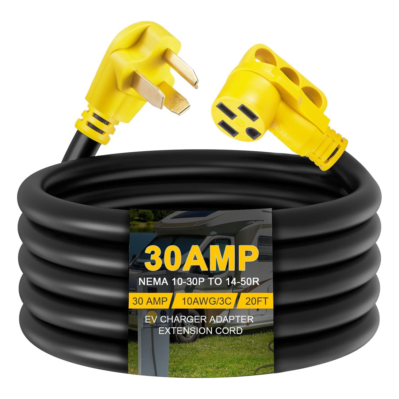 20ft EV Charger Adapter Cord Compatible with NEMA 10-30P to 14-50R, 30 Amp 3 Prong Dryer to 50 Amp 4 Prong EV Only for Tesla or EV Level 2 Charging, EV Extension Cord with Handle, ETL Listed