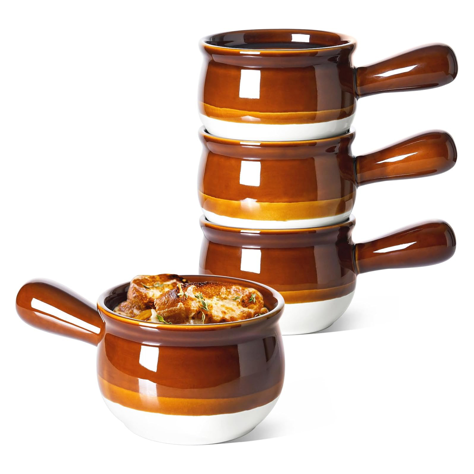 LE TAUCI French Onion Soup Bowls, 16 Ounces Ceramic Soup Bowls with Handles for Soup, Cereal, Chilli, Beef Stew, Soup Crocks Oven Safe and Stackable, Set of 4