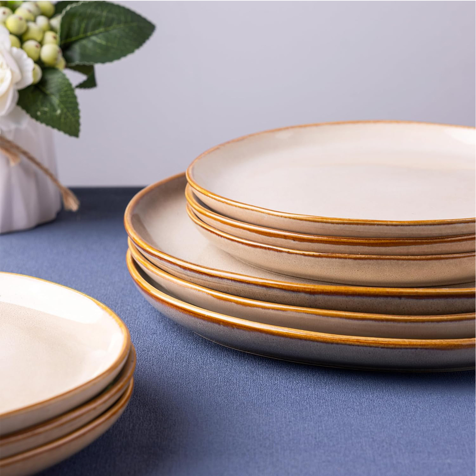 AmorArc Ceramic Dinnerware Sets,Handmade Reactive Glaze Plates and Bowls Set,Highly Chip and Crack Resistant | Dishwasher & Microwave Safe Dishes Set,Service for 4 (12pc)