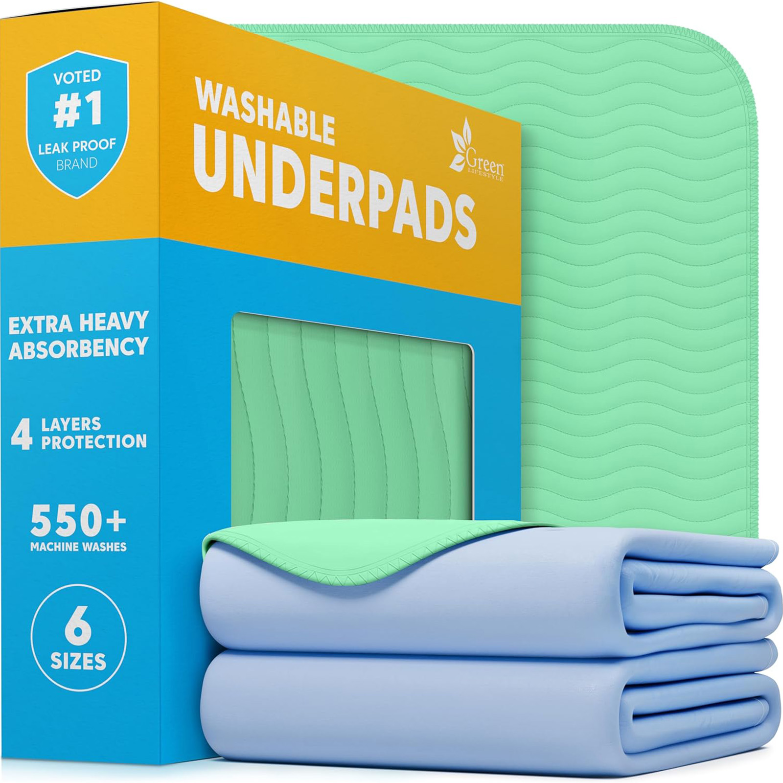 GREEN LIFESTYLE® 2Pack 41x41 Washable Underpads - Heavy Absorbency Reusable