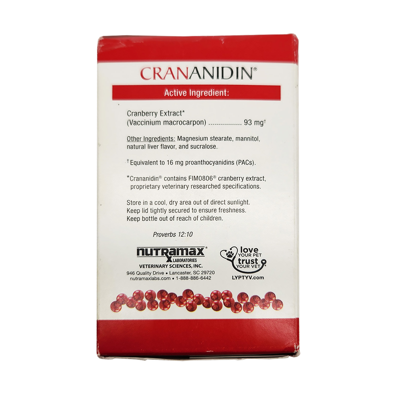Nutramax Crananidin Cranberry Extract Urinary Tract Health Supplement for Dogs - 75 Chewable Tablets