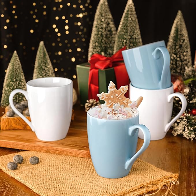 GBHOME 16 oz Large Porcelain Coffee Mugs Set of 6, Light Weight Ceramic Coffee Cups Set Dishwasher & Microwave Safe, Multi-Color