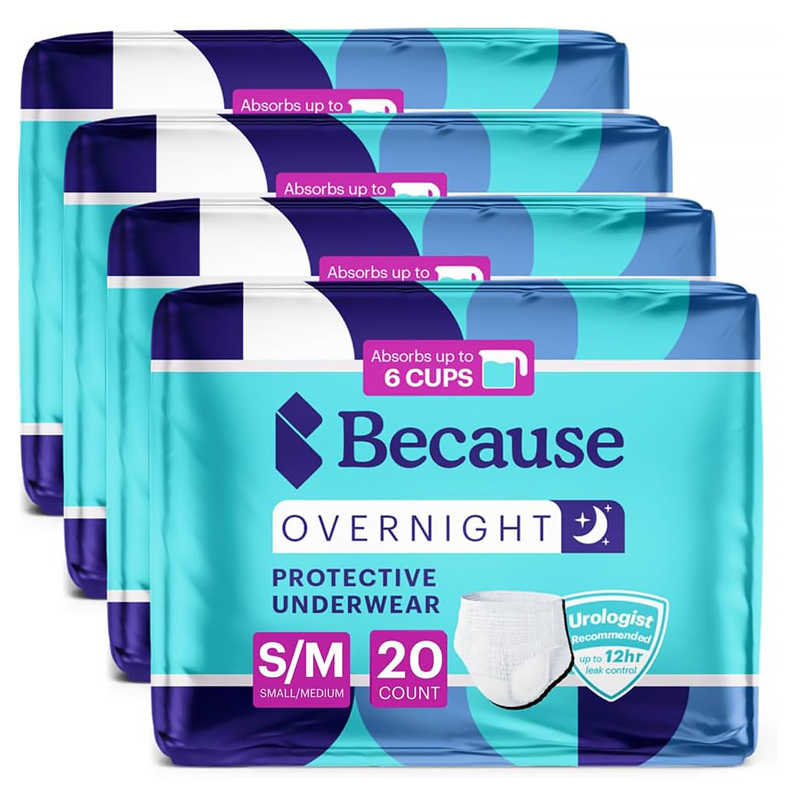 Because Overnight Pull-Ups, Unisex S/M, 80 Ct, Extra Absorbent Underwear