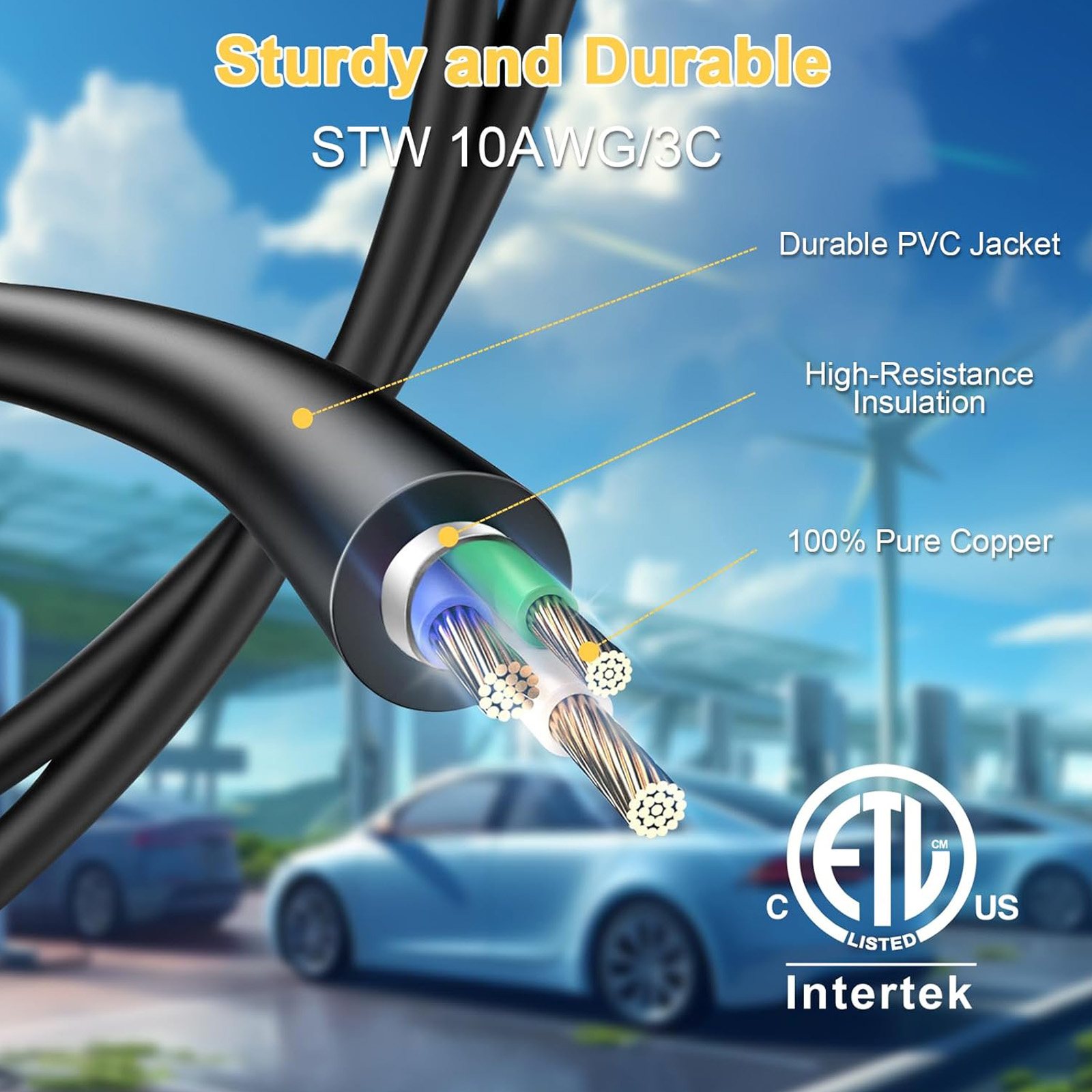 20ft EV Charger Adapter Cord Compatible with NEMA 10-30P to 14-50R, 30 Amp 3 Prong Dryer to 50 Amp 4 Prong EV Only for Tesla or EV Level 2 Charging, EV Extension Cord with Handle, ETL Listed
