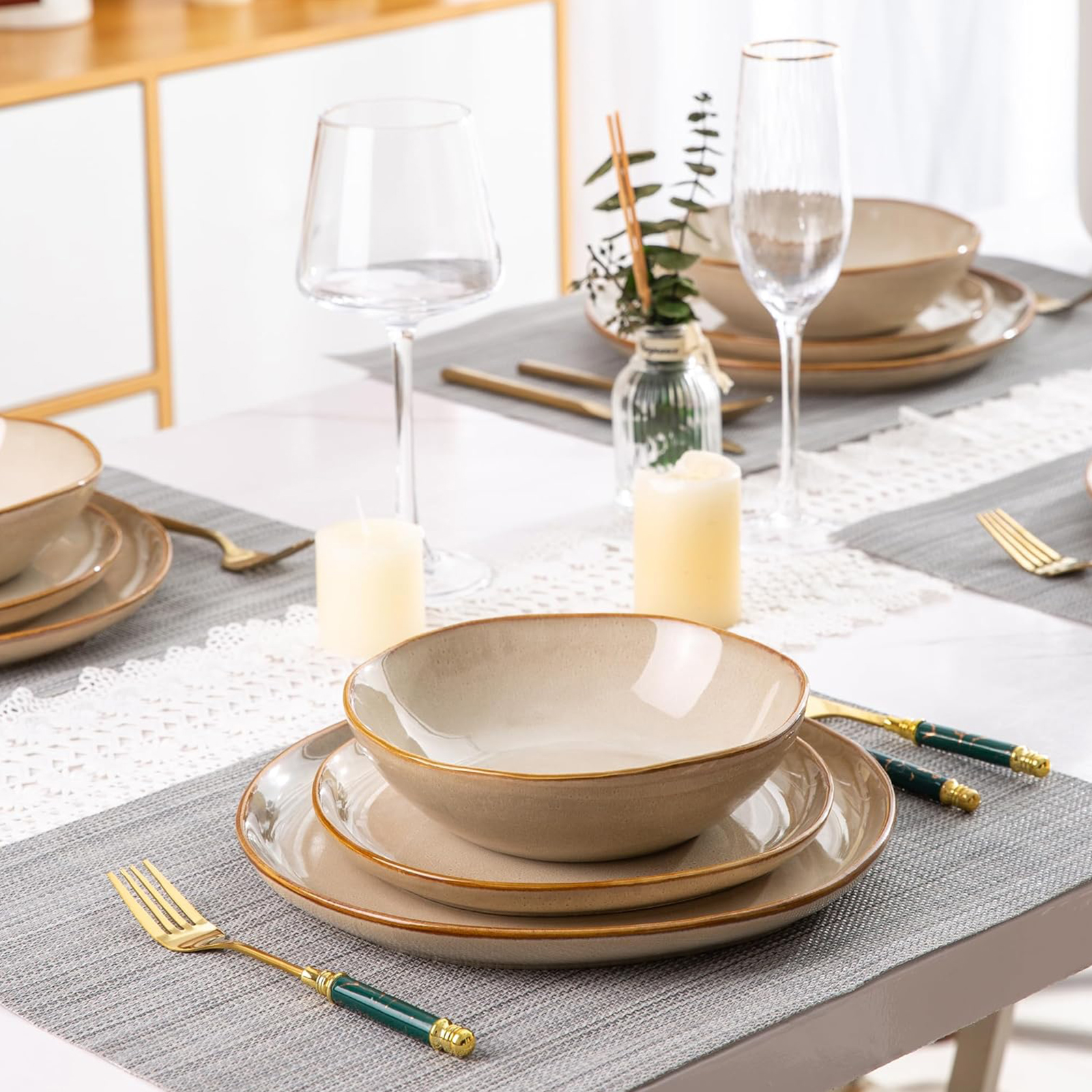 AmorArc Ceramic Dinnerware Sets,Handmade Reactive Glaze Plates and Bowls Set,Highly Chip and Crack Resistant | Dishwasher & Microwave Safe Dishes Set,Service for 4 (12pc)