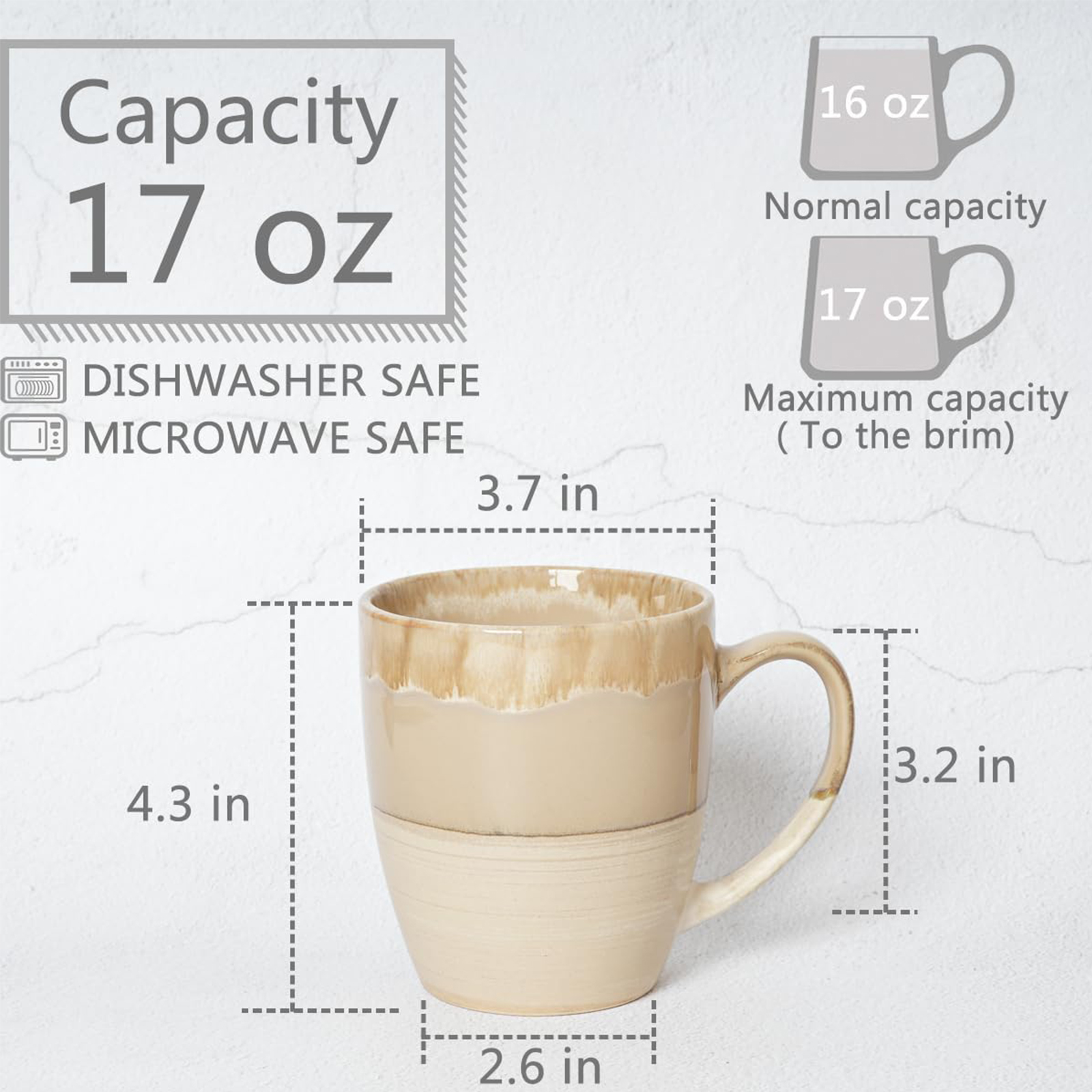 Bosmarlin Ceramic Coffee Mug Set of 4, 16 Oz, Tea Cups, Dishwasher and Microwave Safe, Reactive Glaze (Brown Gray)