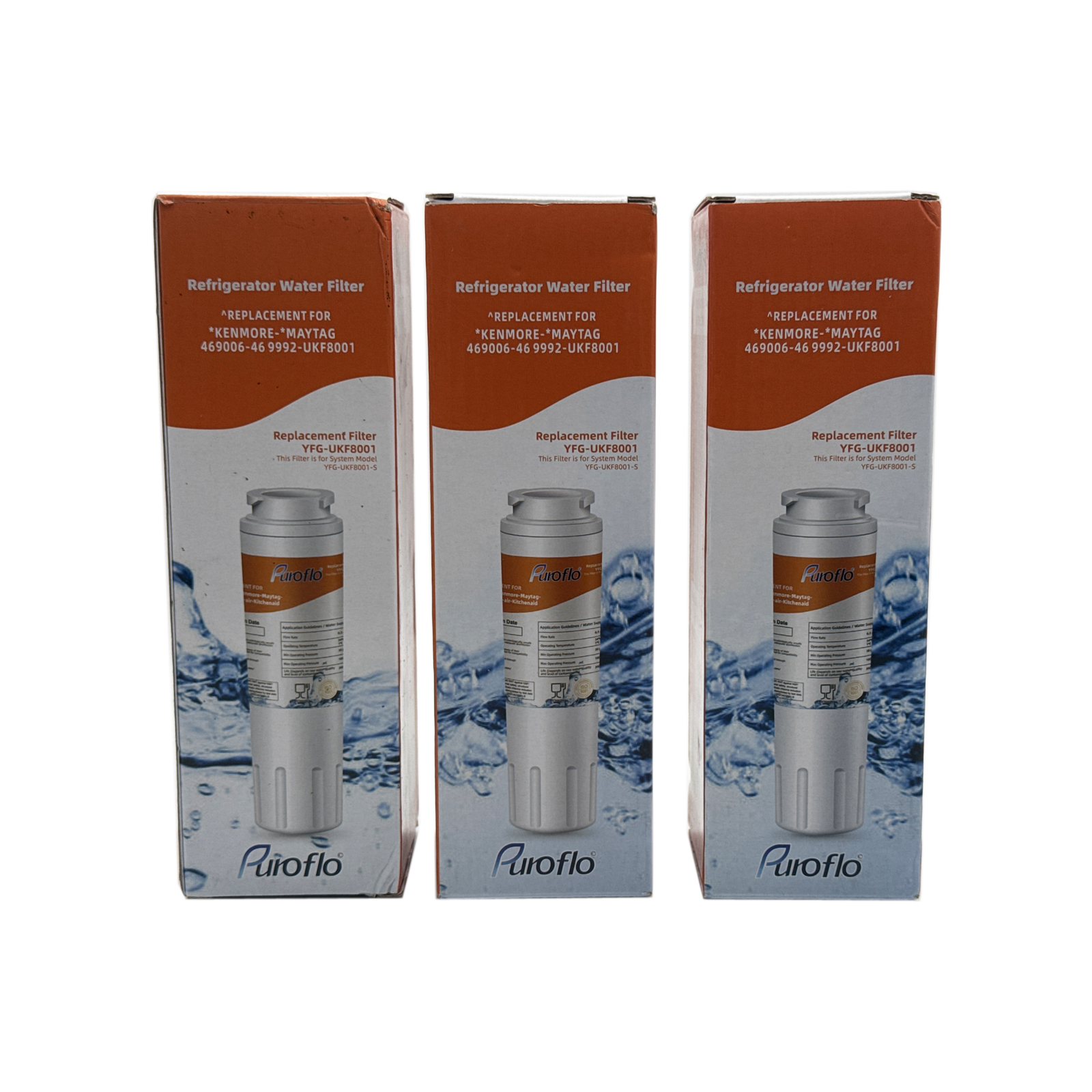 PUROFLO UKF8001 Compatible with Whirlpool EDR4RXD1, 4396395, Maytag UKF8001, UKF8001AXX, EveryDrop Refrigerator Water Filter 4, RFC0900A, UKF8001AXX-200, UKF8001P, 469006, PUR, Puriclean II - 3 Pack