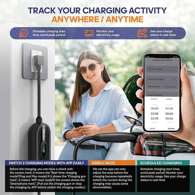 AIMILER Level 2 EV Charger 16A for Nacs Connector/Tesla Cars, ETL Certified + 1 Extra Fix Cover/Protector Cover(Black)