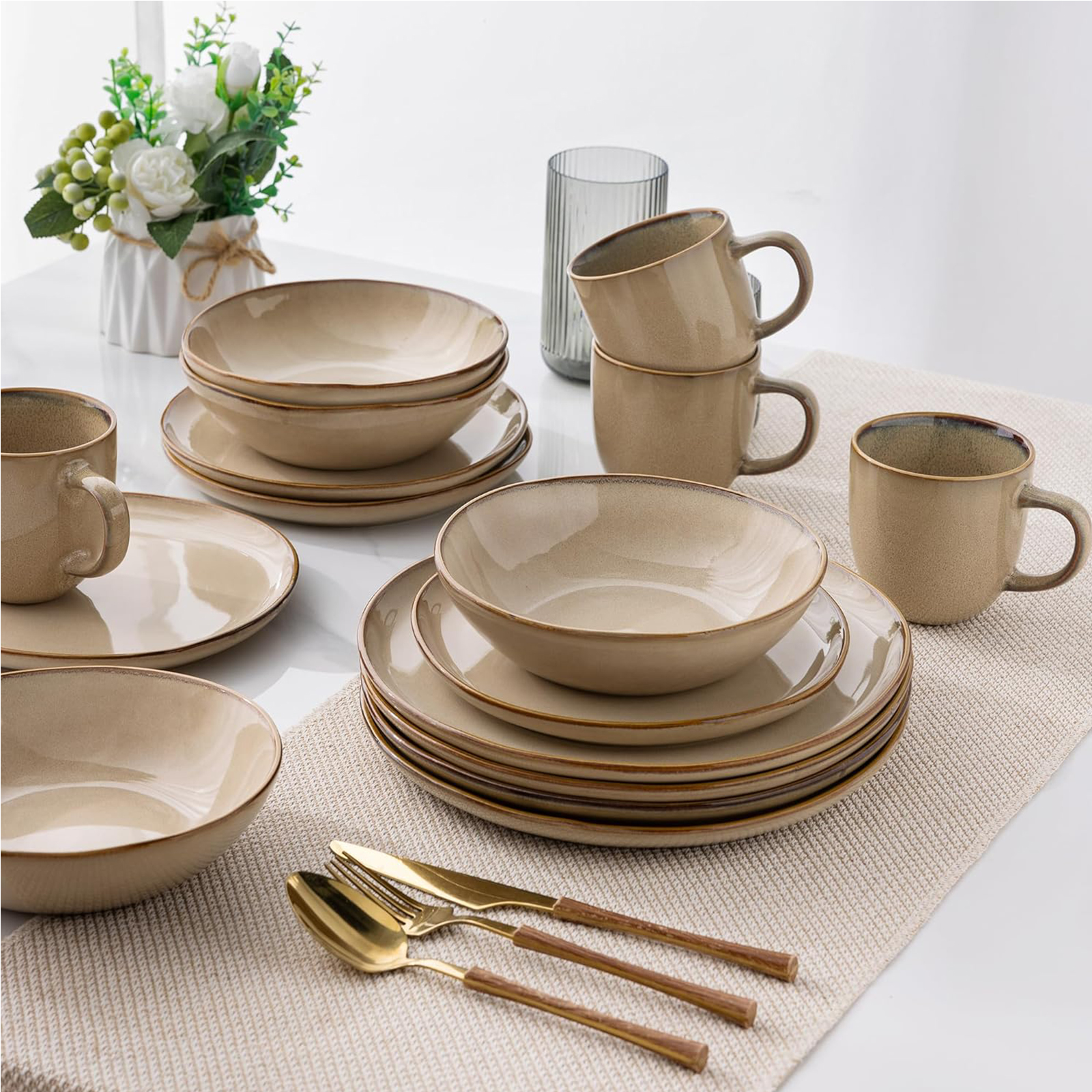 AmorArc Ceramic Dinnerware Sets,Handmade Reactive Glaze Plates and Bowls Set,Highly Chip and Crack Resistant | Dishwasher & Microwave Safe Dishes Set,Service for 4 (12pc)