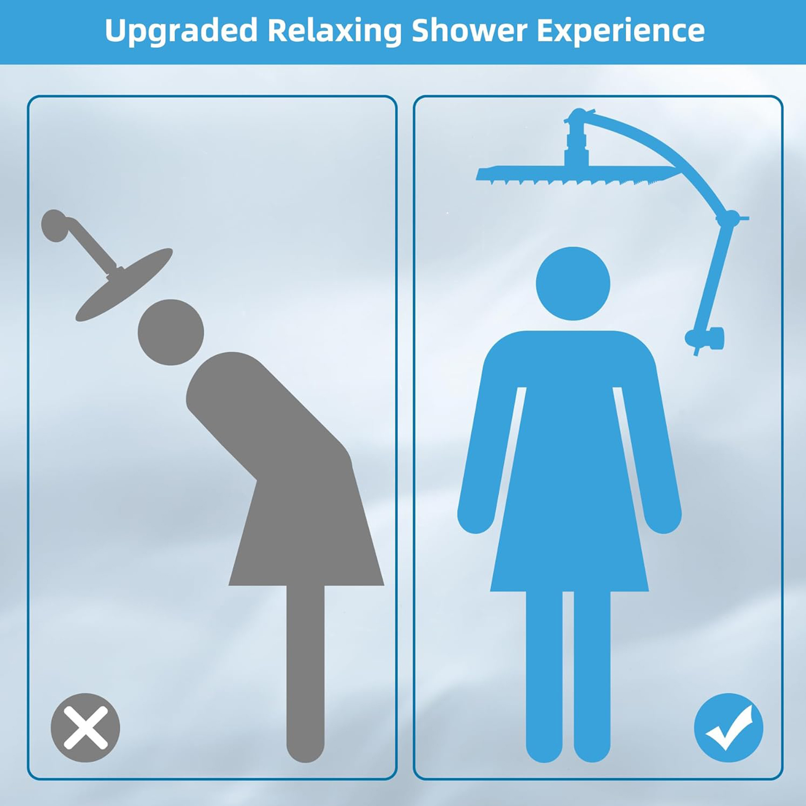 Hibbent All Metal Rain Shower Head, 12'' High Pressure Rainfall Square Showerhead with 16" Shower Head Extension Arm, Solid Brass Adjustable Shower Arm Extender, Waterfall fixed Showerheads, Chrome