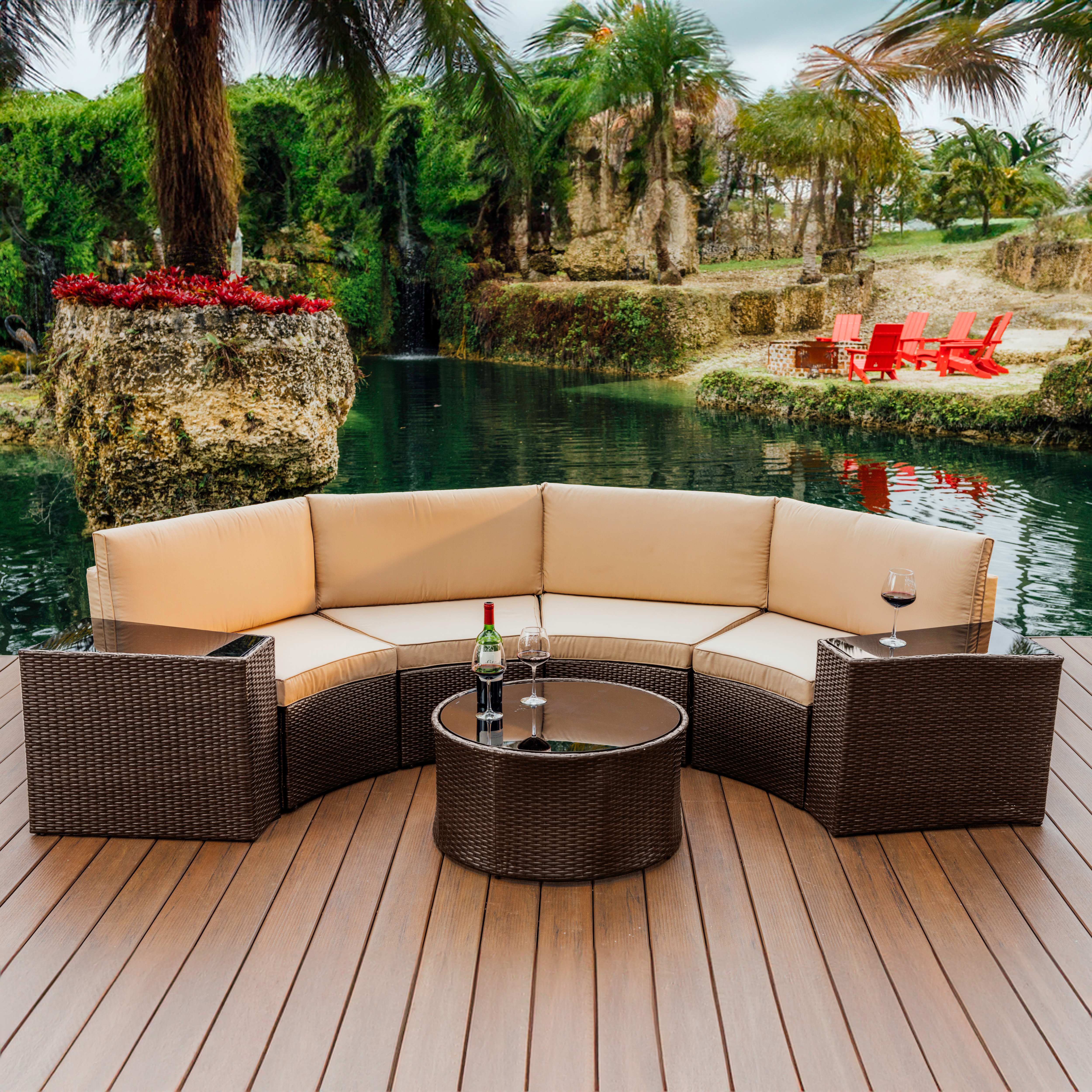 4 Piece Patio Conversation Semi Circle Sofa Set