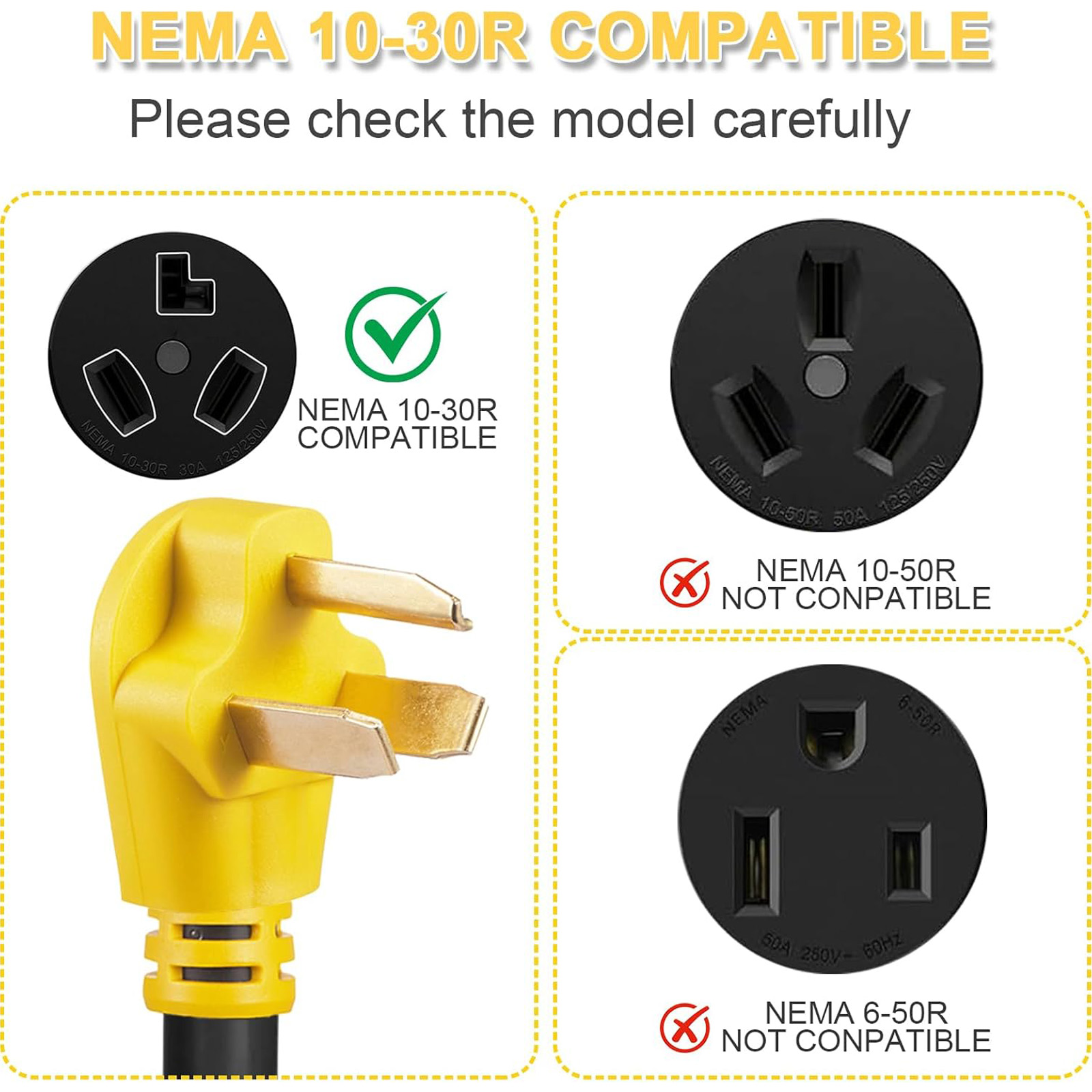 20ft EV Charger Adapter Cord Compatible with NEMA 10-30P to 14-50R, 30 Amp 3 Prong Dryer to 50 Amp 4 Prong EV Only for Tesla or EV Level 2 Charging, EV Extension Cord with Handle, ETL Listed