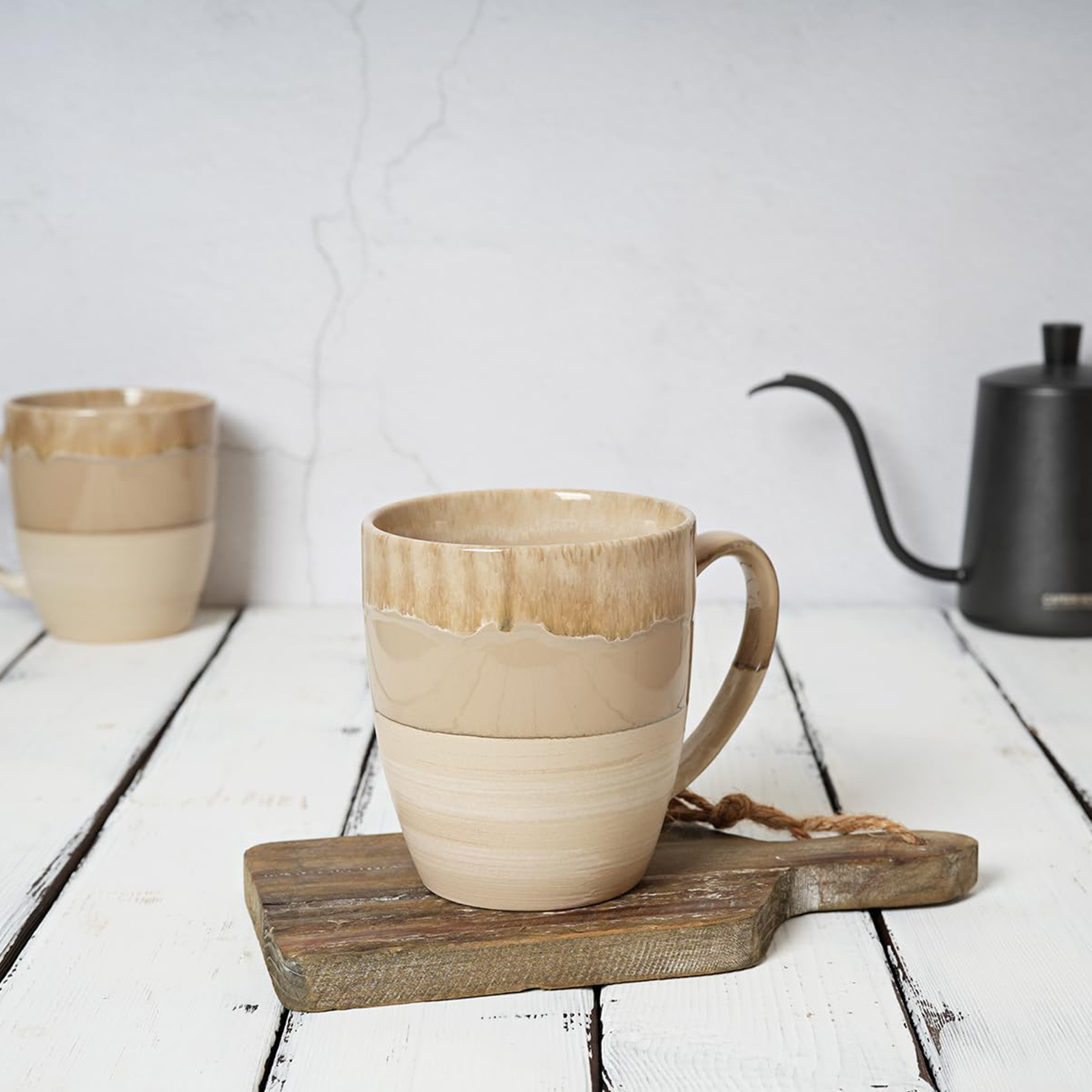 Bosmarlin Ceramic Coffee Mug Set of 4, 16 Oz, Tea Cups, Dishwasher and Microwave Safe, Reactive Glaze (Brown Gray)