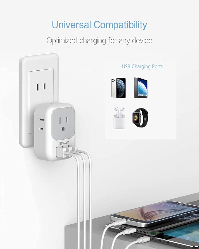 TESSAN US to Japan Plug Adapter 2 Pack, 2 Prong to 3 Prong Outlet Adapter with 4 AC and 3 USB Charger, Type A Travel Power Adaptor for USA to Japanese Tokyo Canada Mexico Philippines Peru China Colombia