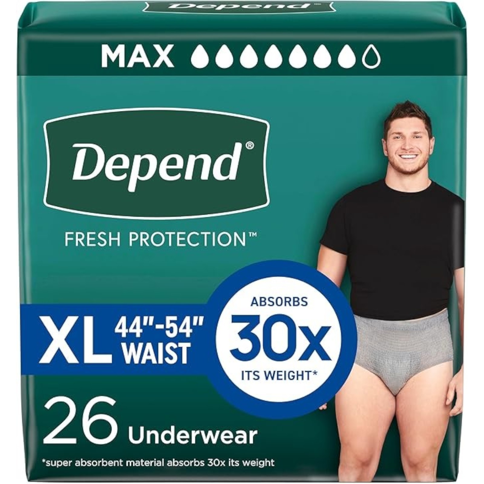 Depend Fresh Protection Adult Incontinence Underwear for Men, Disposable, Maximum, Extra-Large, Grey, 26 Count, Packaging May Vary