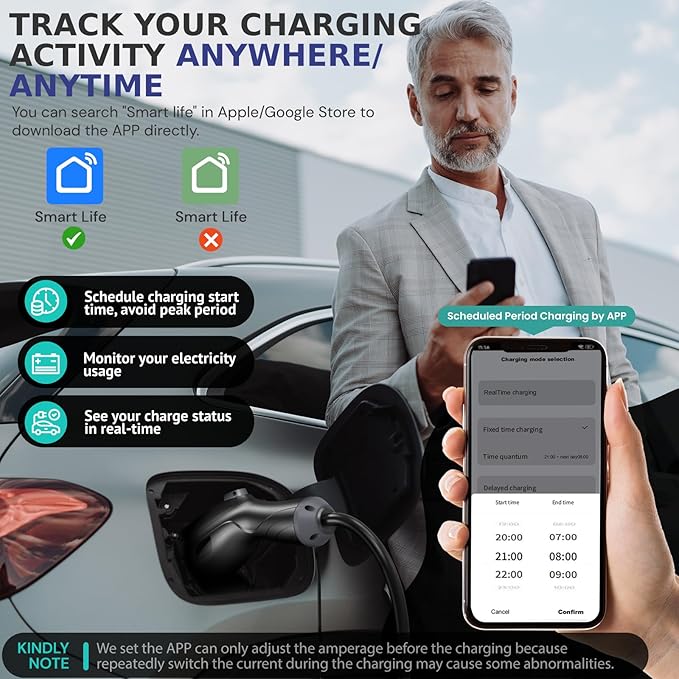 AIMILER Level 2 Tesla Charger(Wireless WiFi APP), 240V, 32 Amp, NEMA 14-50 Plug, 25ft Cord - Portable/Home NACS Connector Electric Car(EV) Charger for Tesla - Compatible with Tesla Model X/Y/3/S