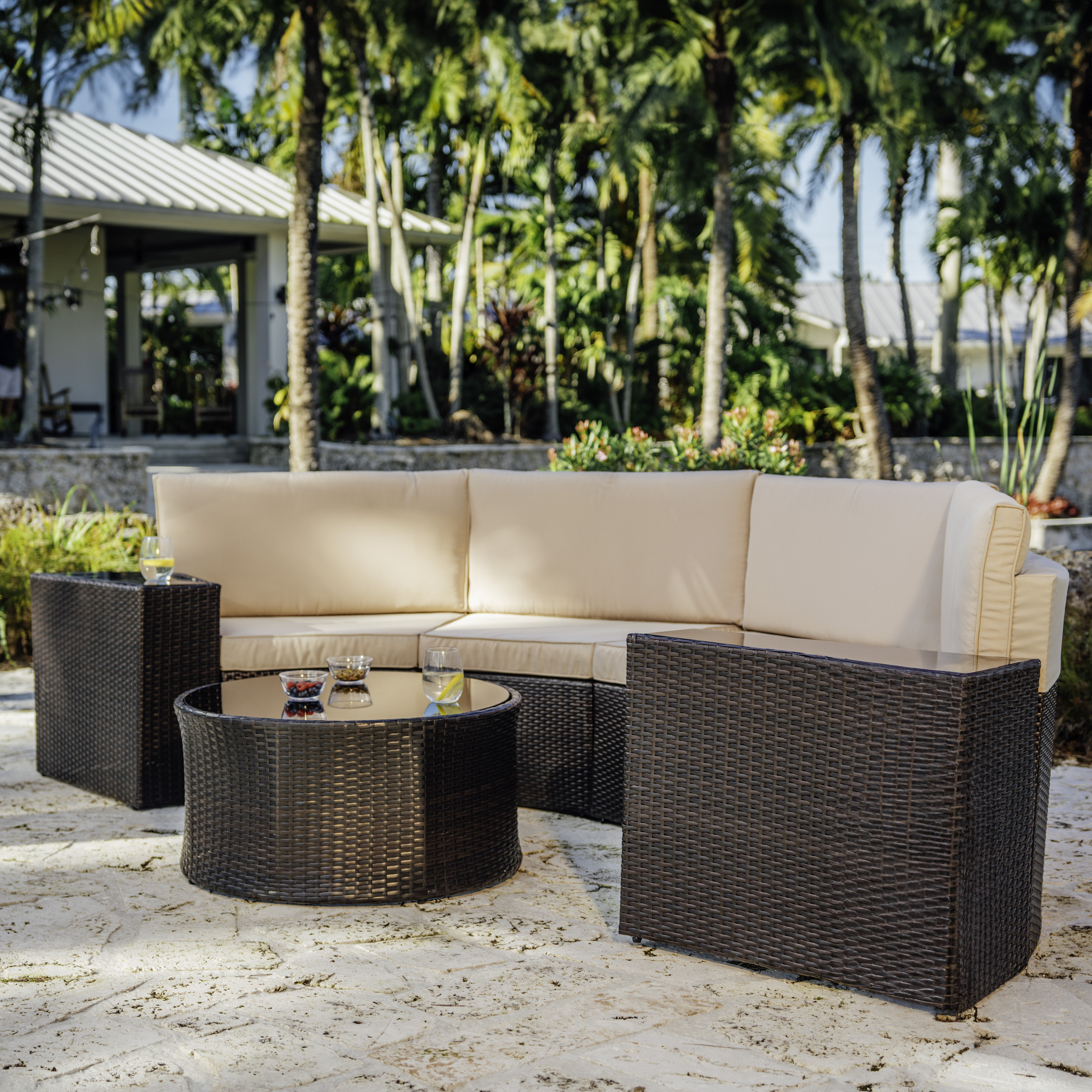 4 Piece Patio Conversation Semi Circle Sofa Set