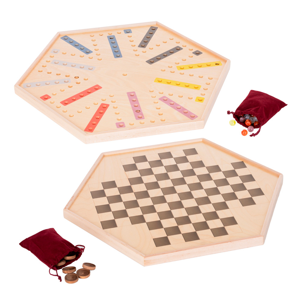 American Made Wooden Toy Aggravation Marble Game & 4-Way Checkers