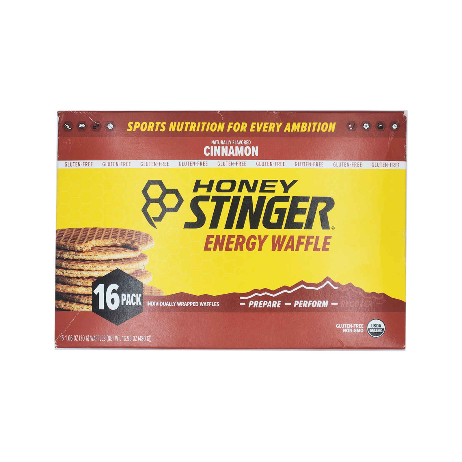 Honey Stinger Gluten Free Organic Waffle: Cinnamon Box of 16