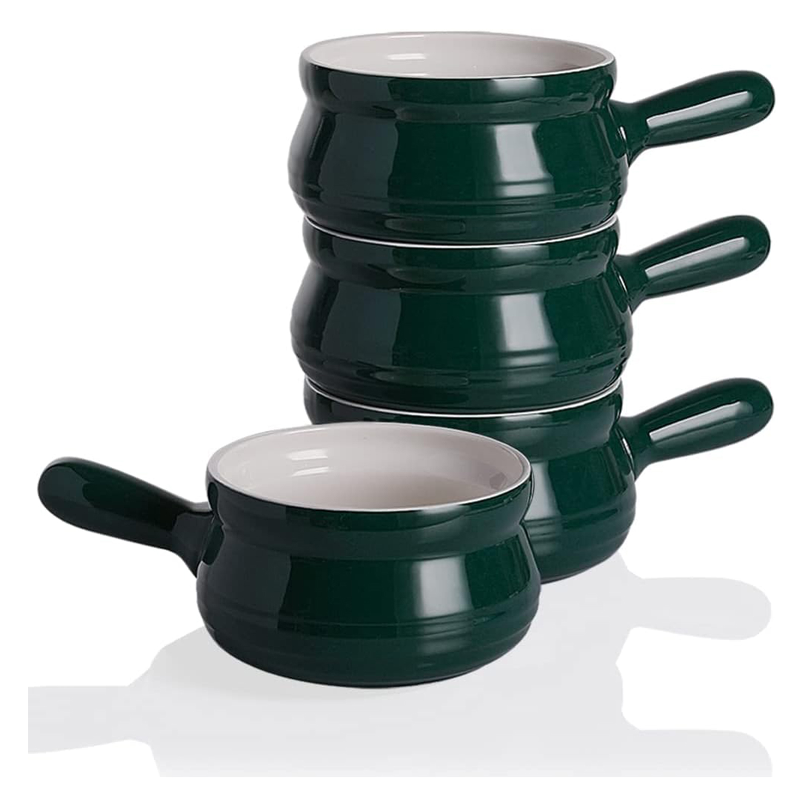 Sweejar Porcelain Soup Bowls with Handle, 22 OZ Ceramic Serving Crocks for French Onion Soup, Pumpkin Soup, Oatmeal, Stew, Dishwasher and Microwave Safe, Set of 4 (Jade)