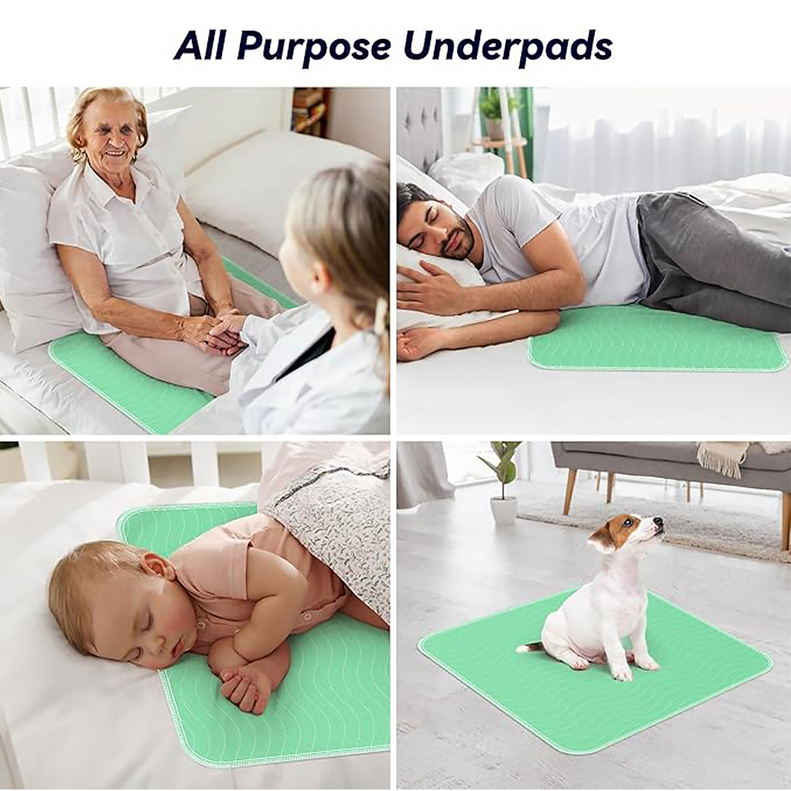 4 Pack 24” x 24” Extra Heavy Absorbency Washable Underpads, Waterproof Nursing Pads Incontinence Bed Pads, Reusable Washable Pee Pads for Dogs, Diaper Changing & Adults, Washable Puppy Pads