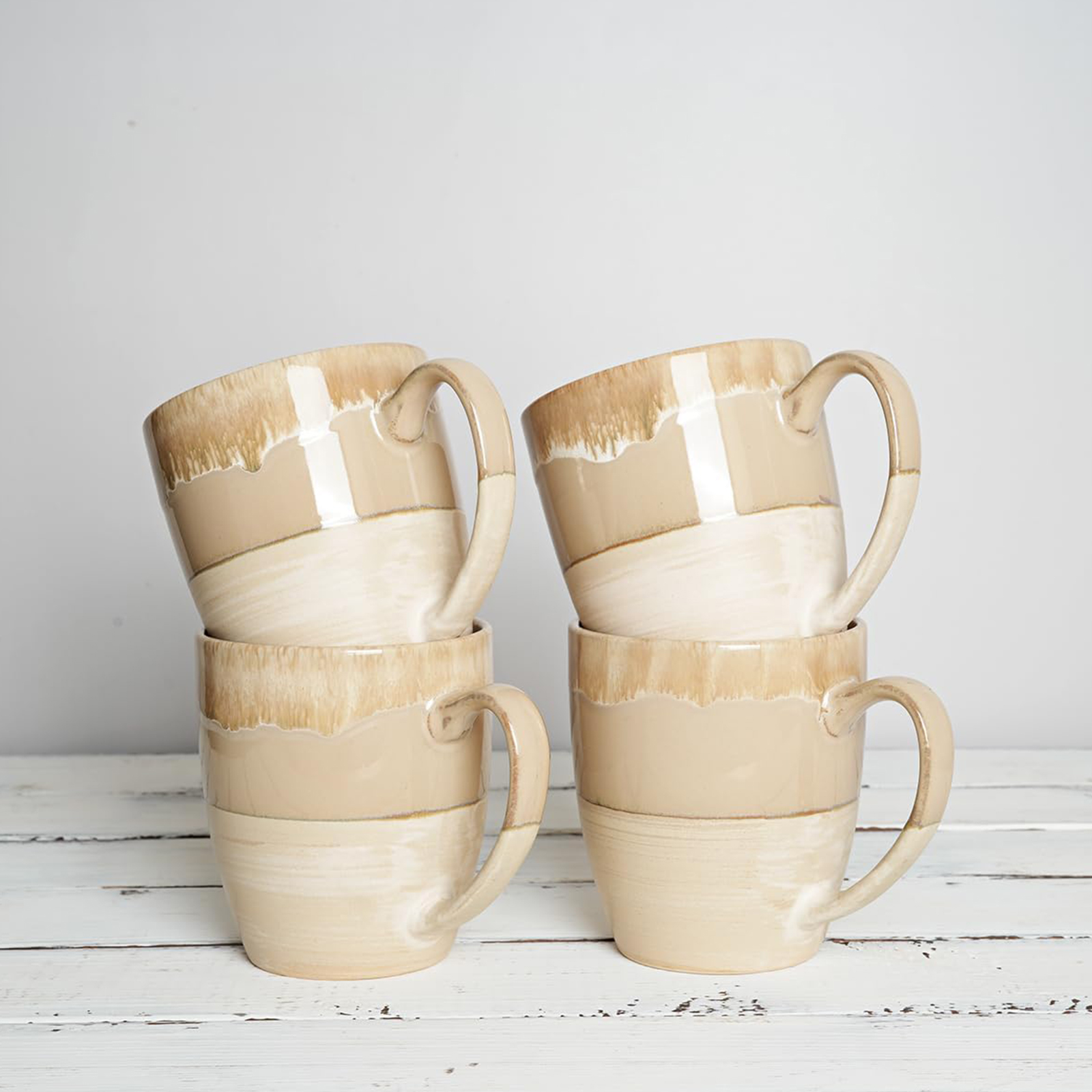 Bosmarlin Ceramic Coffee Mug Set of 4, 16 Oz, Tea Cups, Dishwasher and Microwave Safe, Reactive Glaze (Brown Gray)