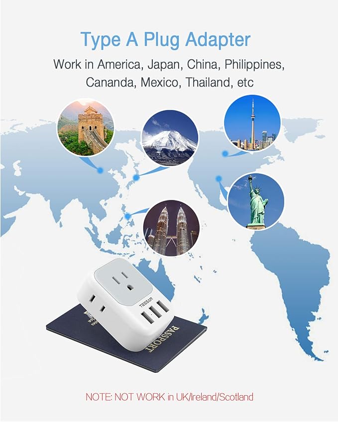 TESSAN US to Japan Plug Adapter 2 Pack, 2 Prong to 3 Prong Outlet Adapter with 4 AC and 3 USB Charger, Type A Travel Power Adaptor for USA to Japanese Tokyo Canada Mexico Philippines Peru China Colombia