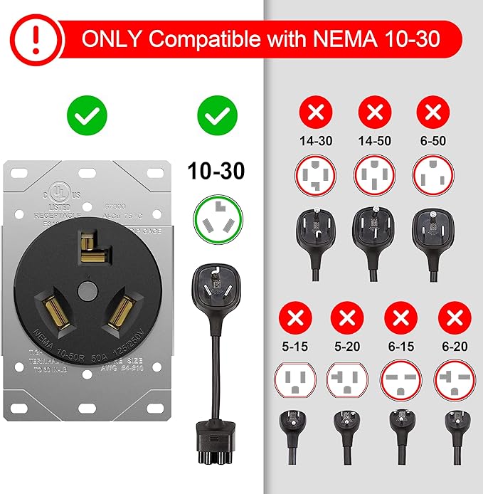 CircleCord UL Listed 3 Prong 25 Feet Dryer/EV Extension Cord, 30 Amp NEMA 10-30P/R, Suit for Level 2 EV Charging Such as Tesla Model 3/X/Y/S and 3 Prong Dryer, 125V/250V STW 10 Gauge