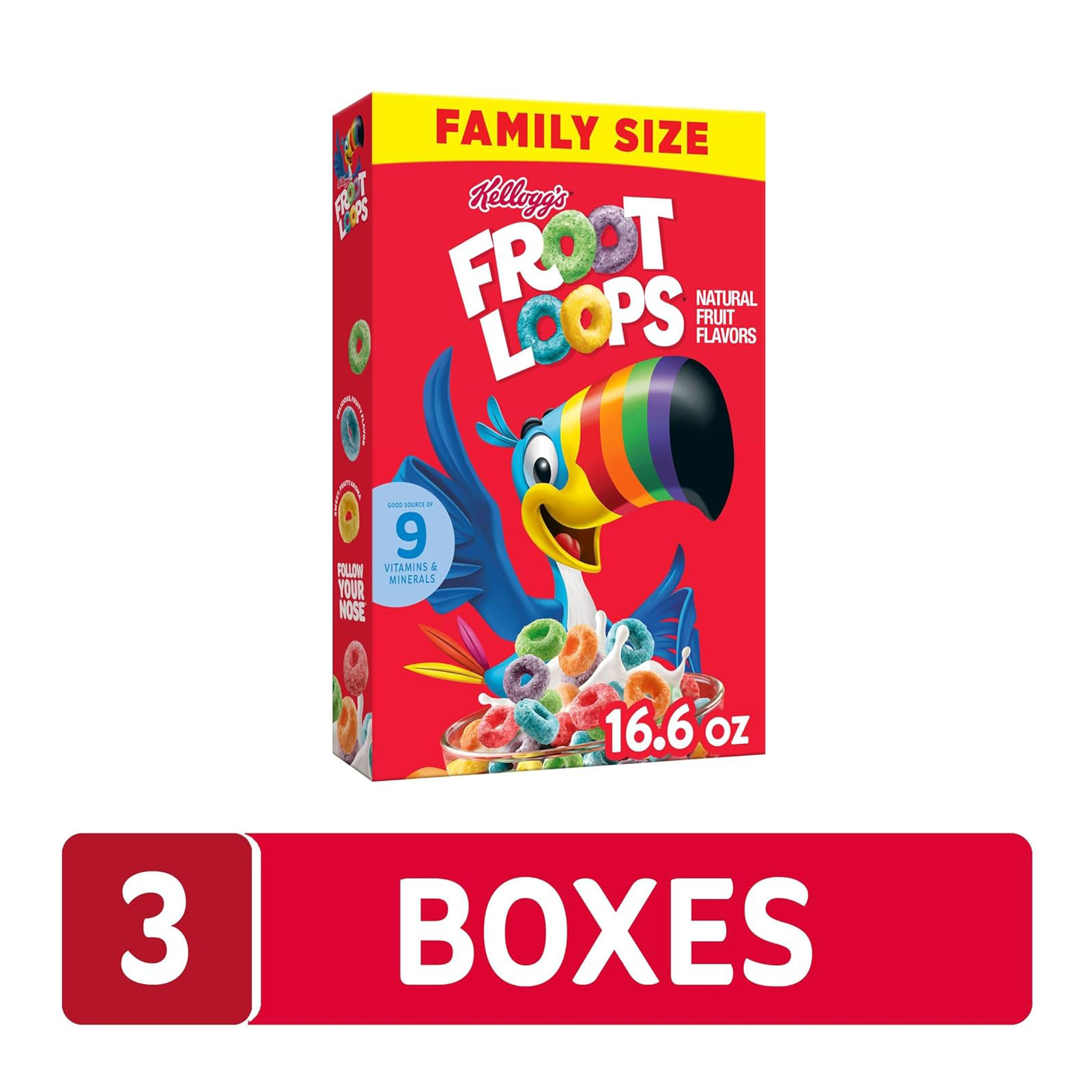 Kellogg’s Froot Loops Breakfast Cereal, Kids Cereal, Family Breakfast, Family Size, Original (3 Boxes)