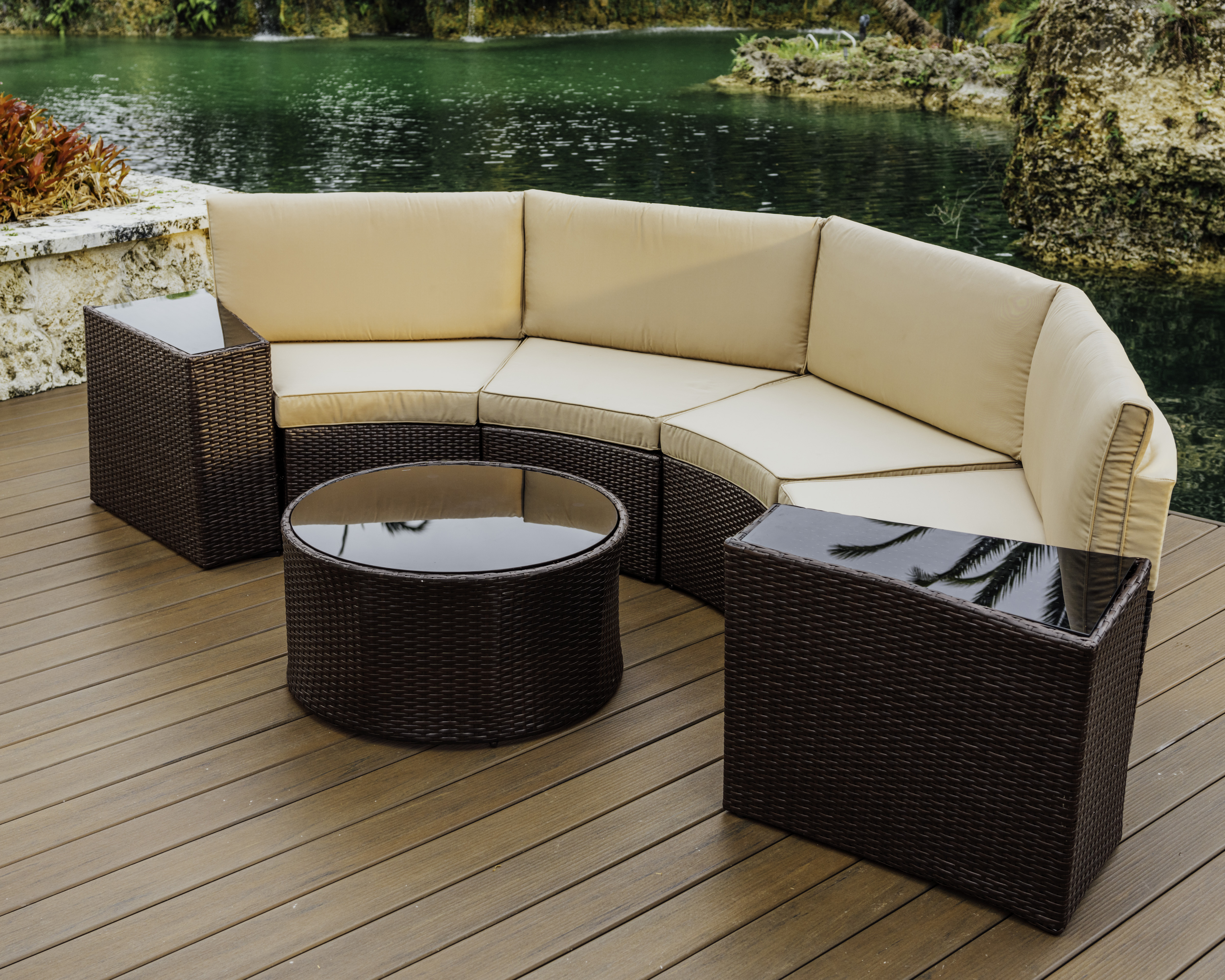 4 Piece Patio Conversation Semi Circle Sofa Set