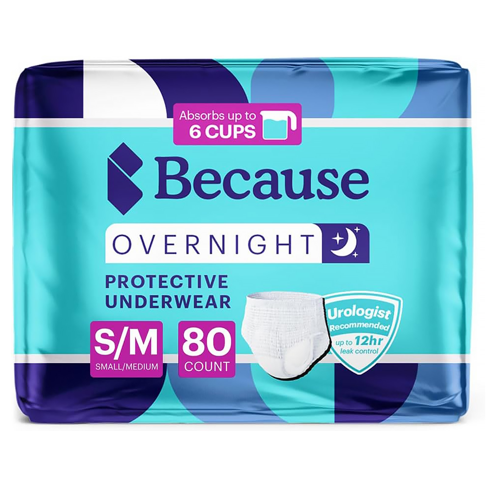 Because Overnight Pull-Ups, Unisex S/M, 80 Ct, Extra Absorbent Underwear