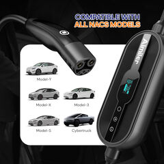 AIMILER Level 1/2 Tesla Charger(WIFI APP/Plug-play), 16A, 25ft Cable ETL Certified, 240V NEMA 6-20P Plug & 120V 5-15P Adapter, NACS Connector, Portable Electric Car EV Charger for Tesla Models Y/X/3/S