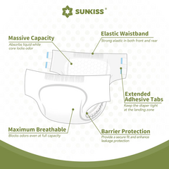 SUNKISS Masterpiece Adult Diapers with Tabs, Unisex Disposable Incontinence Briefs for Women and Men, Odor Control, White,Large/XLarge 10 Count