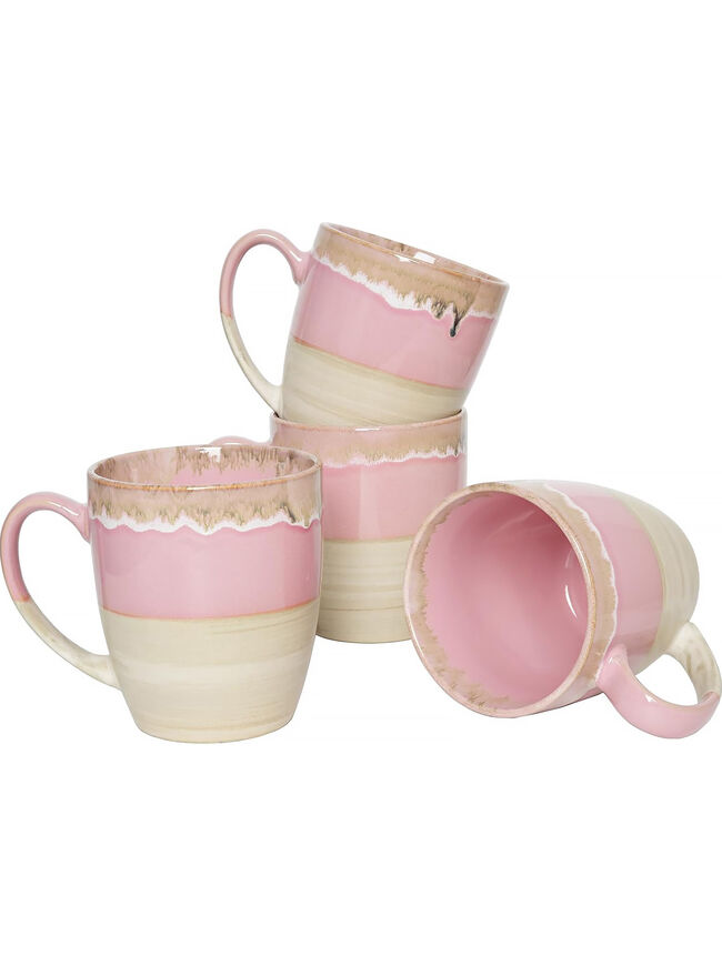 Bosmarlin Ceramic Coffee Mug Set of 4, 17 Oz, Tea Cups, Dishwasher and Microwave Safe, Reactive Glaze (Pink)