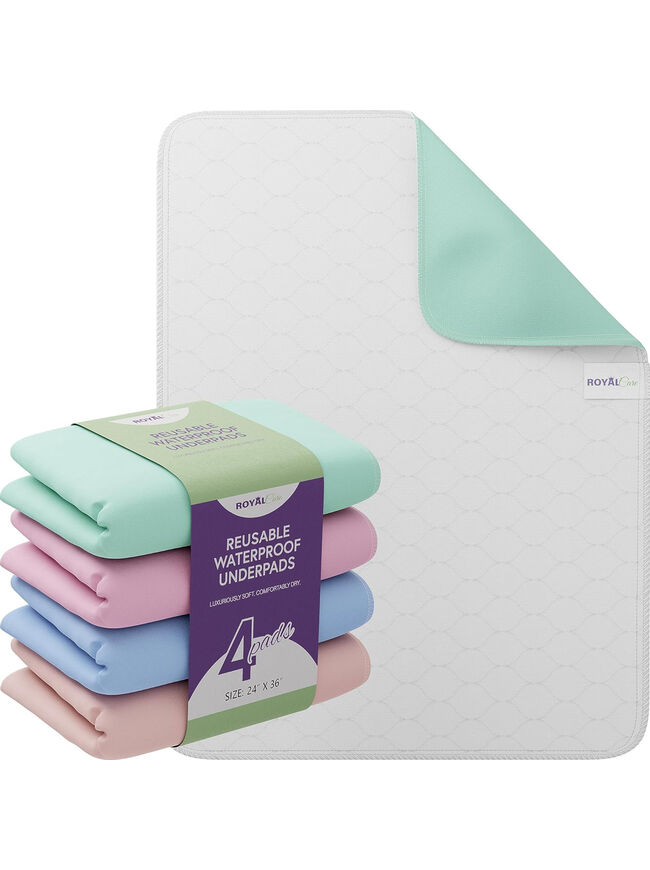 Royal Care 4Pack 24"x36" Reusable Waterproof Bed Pads - Highly Absorben